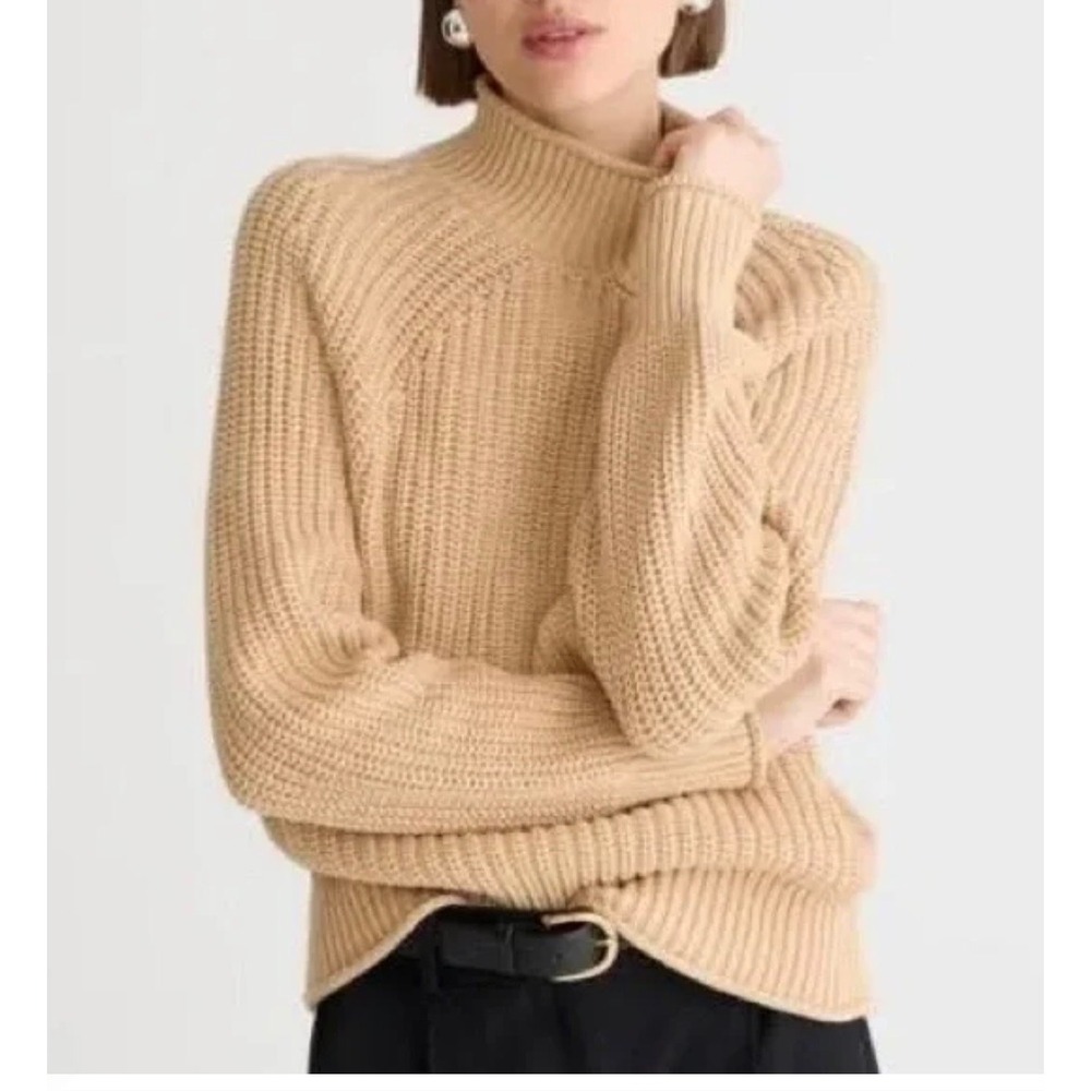 J Crew Women Beige‎ Knit Turtleneck Sweater Size L Ribbed Cozy Warm